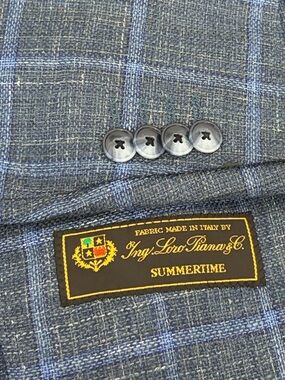 Atelier Munro Sport Coat Mens 54 44 Blue Windowpane Loro Piana Summertime Wool